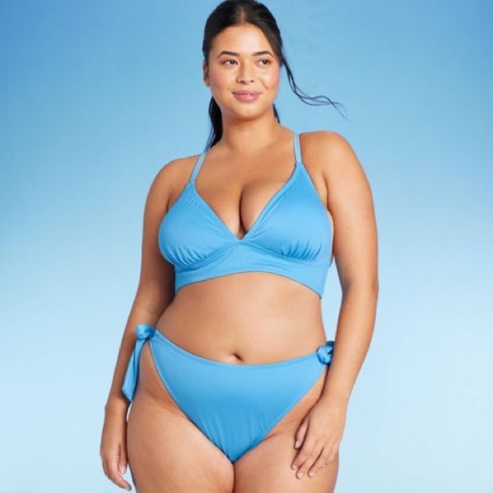 Wild Fable Blue Ribbed Triangle String Bikini Top - Picture 2 of 10
